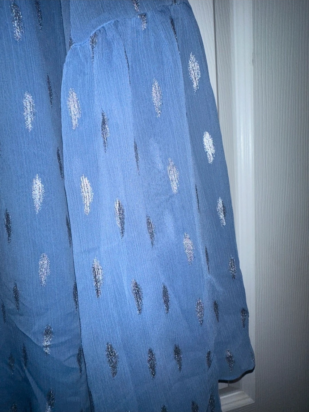 Jennifer Lopez Dusty Blue Metallic-Accent Peasant Top - Picture 2 of 3